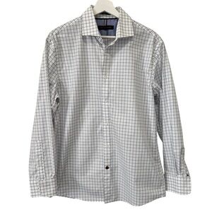 Tommy Hilfiger White and Blue Grid Dress Wrinkle Free Shirt Neck 16